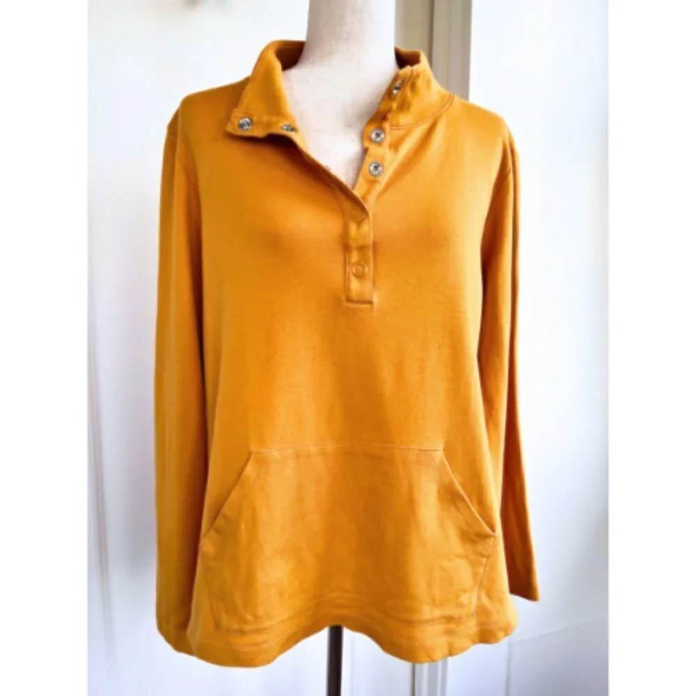 ISAAC MIZRAHI LIVE! Snap Henley Knit Pullover in Mustard Yellow Size L - Picture 2 of 14